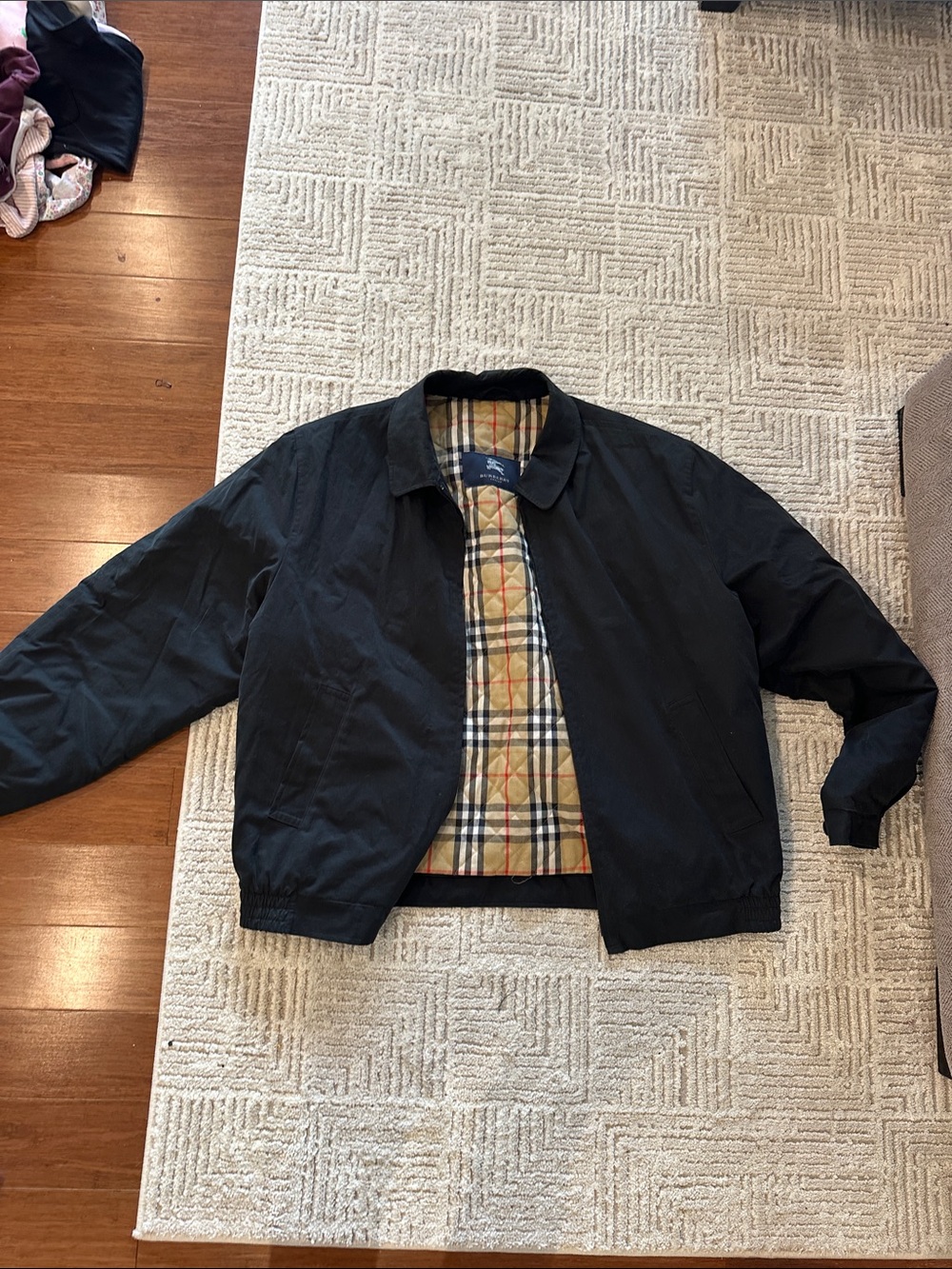 Burberry Black Bomber Jacket with Classic Check Lining